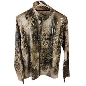 Erin London zipper jacket animal print shiny glimmer girls tan size small new rn
